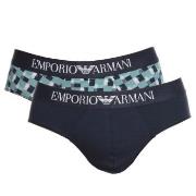 Armani Cotton Stretch Print Briefs Kalsonger 2P Marin/Rutig bomull Med...