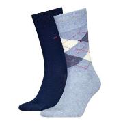 Tommy Hilfiger Strumpor 2P Men Sock Check Blå/Ljusblå Strl 43/46 Herr