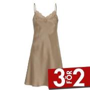 Damella Woven Silk Plain Lace Nightdress Nougat silke Large Dam