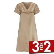 Damella Woven Silk Plain Nightdress Nougat silke Large Dam