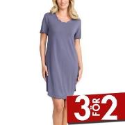 Damella Bamboo Plain Short Sleeve Nightdress Blå Bambu X-Large Dam