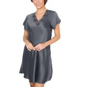 Lady Avenue Pure Silk Nightgown With Lace Grafit silke Large Dam