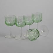 Vintage - SÅLD Likörglas med grön kupa och gravyr 5 st
