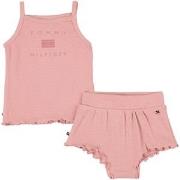 Tommy Hilfiger Ribbat Logo Topp Och Shorts-set Broadway Pink 62 cm
