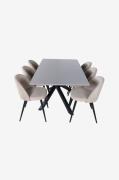 Venture Home - Matgrupp Piazza med 6 st matstolar Velvet Stitches - Gr...