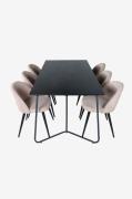 Venture Home - Matgrupp Petra med 6 st matstolar Velvet Stitches - Sva...