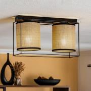 BRITOP Taklampa Tubo, textilskärm, beige, 2 lampor