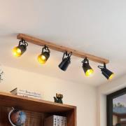 Lindby Kimban takspotlight, 5 lampor, 106 cm, trä, metall