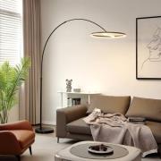 Lucande LED-båggolvlampa Virvera, rund, svart, metall