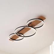 Lindby LED-taklampa Galad, svart, trä, 3 lampor, 98 cm