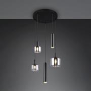 Trio Lighting Hänglampa Mataro, krom/svart, Ø 55 cm 5 lampor glas/meta...