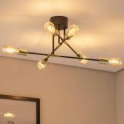 Luminex Taklampa Ilia, svart/guld, 6 lampor