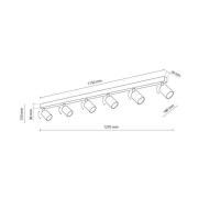 TK Lighting Takspotlight Top, svart, 127 cm, 6 lampor, metall, GU10