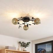 Lucande taklampa Evory, Ø 53 cm, 3 lampor, svart/guld, G9