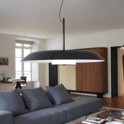 Oluce LED-hänglampa Iride, Ø 85 cm, svart, metall, glas