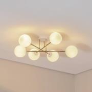 Euluna Taklampa Glassy, 6 lampor, vit/guld/opal