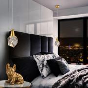 Schuller Valencia Aquaria LED-pendellampa, klarglas, guld, polyhedral