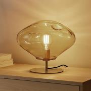 Lindby bordslampa Lelia, bärnsten, glas, metall, Ø 35 cm