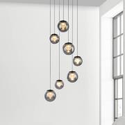 PURE LED-hänglampa Popup, grå/rökgrå, Ø 40 cm, 7 lampor