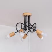 HELAM Taklampa Oxford, svart, trä, metall, 5 lampor, Ø 47 cm