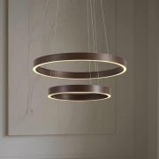 Lucande LED-hänglampa Yonam, Ø 60 cm, 2 lampor, brun, CCT