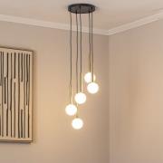 SIGMA Hänglampa Daisy, 5 lampor, guld/vit/svart, glas