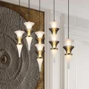 Viokef LED-pendellampa Venera, höjd 29 cm, vit/brun, glas