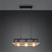 Reality Leuchten Hänglampa Bano, trä/svart, längd 58 cm, metall, 3 lam...