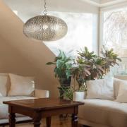 Searchlight Pendellampa Fretwork, matt krom, metall, Ø 39 cm, E27