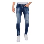 Local Fanatic Blå Stone Washed Herr Slim Fit Jeans -1076 Blue, Herr