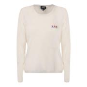 A.p.c. Stickad tröja med broderad logotyp White, Dam