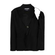 Jacquemus Flare Midja Virgin Wool Blazer Black, Dam