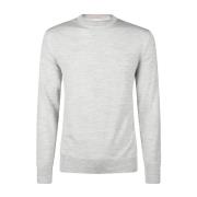 Eleventy Fin Merino-Silke Crewneck Sweater Gray, Herr