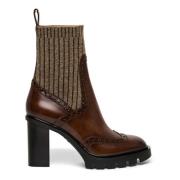 Santoni Klassisk Läder Brogue Sock Boot Brown, Dam