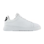 Emporio Armani Vita hammrade lädersneakers - Herr 41.5 White, Herr