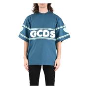 Gcds Cotton T-shirt With Logo Blue, Herr