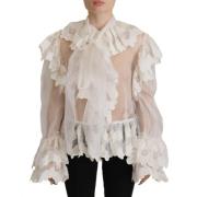 Dolce & Gabbana Vit Ruffles Spets Långärmad Blus White, Dam