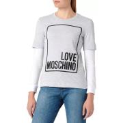Love Moschino Grå Melange Långärmad Bomull T-Shirt Gray, Dam