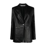 Palm Angels Svart Läder Track Blazer Black, Dam