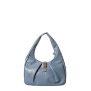 Borbonese Lyxig Handväska - Medium Hobo Stil i Blå Portofino Blue, Dam