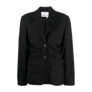 Remain Birger Christensen Svart Draperad Blazer med Knappstängning Bla...