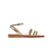 Scarosso Sarah Sprucken Guld Kalvskinn Sandaler Yellow, Dam