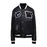 Off White Svart Läder Varsity Jacka Black, Dam