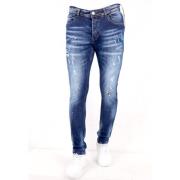 True Rise Slitna Slim Fit Jeans med Färgstänk - Dc-011 Blue, Herr