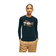 Brooks Brothers Blå Siden-och-Kashmir Crew-Neck Sweater Blue, Dam