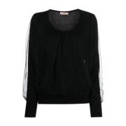 Twinset Svarta Tulle-Overlay Sweaters Black, Dam