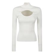 Courrèges Cirkel Mockneck Ribbstickad Tröja White, Dam