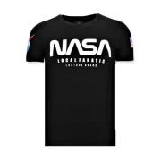 Local Fanatic Tryckt T-shirt Män - Nasa amerikanska flaggan tröja Blac...