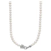 Nialaya White Pearl Necklace with Silver Panther Head Lock White, Herr