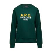 A.p.c. Grön Crewneck Sweatshirt med Logotryck Green, Dam